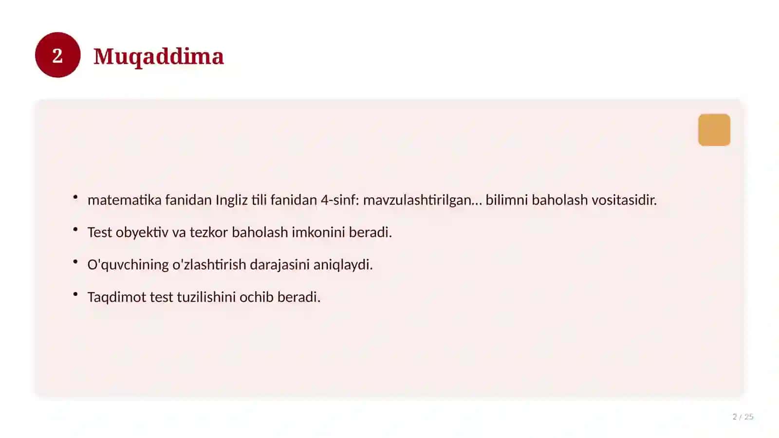 Ingliz tili fanidan 4-sinf: mavzulashtirilgan nazorat ishi va tahlil 2