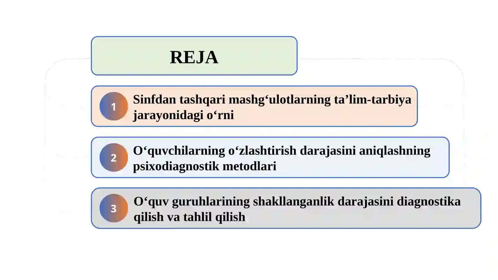 Oʻzlashtirish va oʻquv guruhlarini shakllanganlik darajasini diagnostika qilish 2