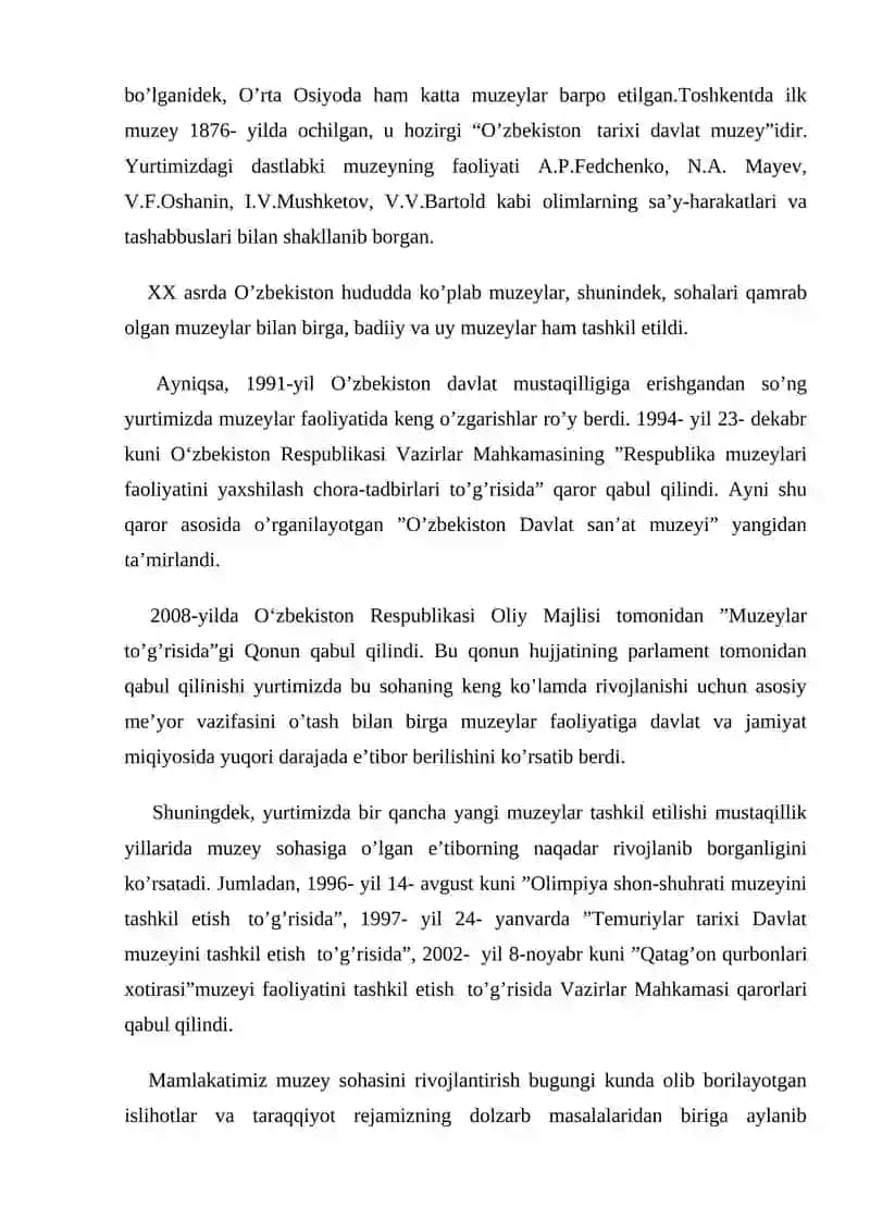 O'zbekistondagi muzeylar faoliyati haqida 2