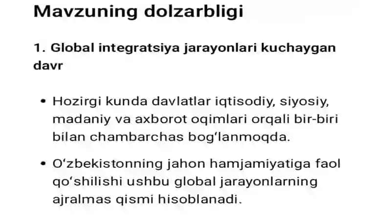 Oʻzbekiston va jahon hamjamiyati 2