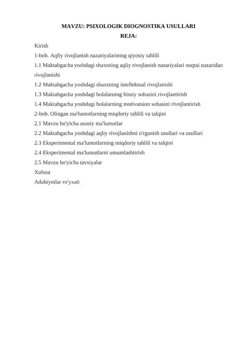 PSIXOLOGIK DIOGNOSTIKA USULLARI 2