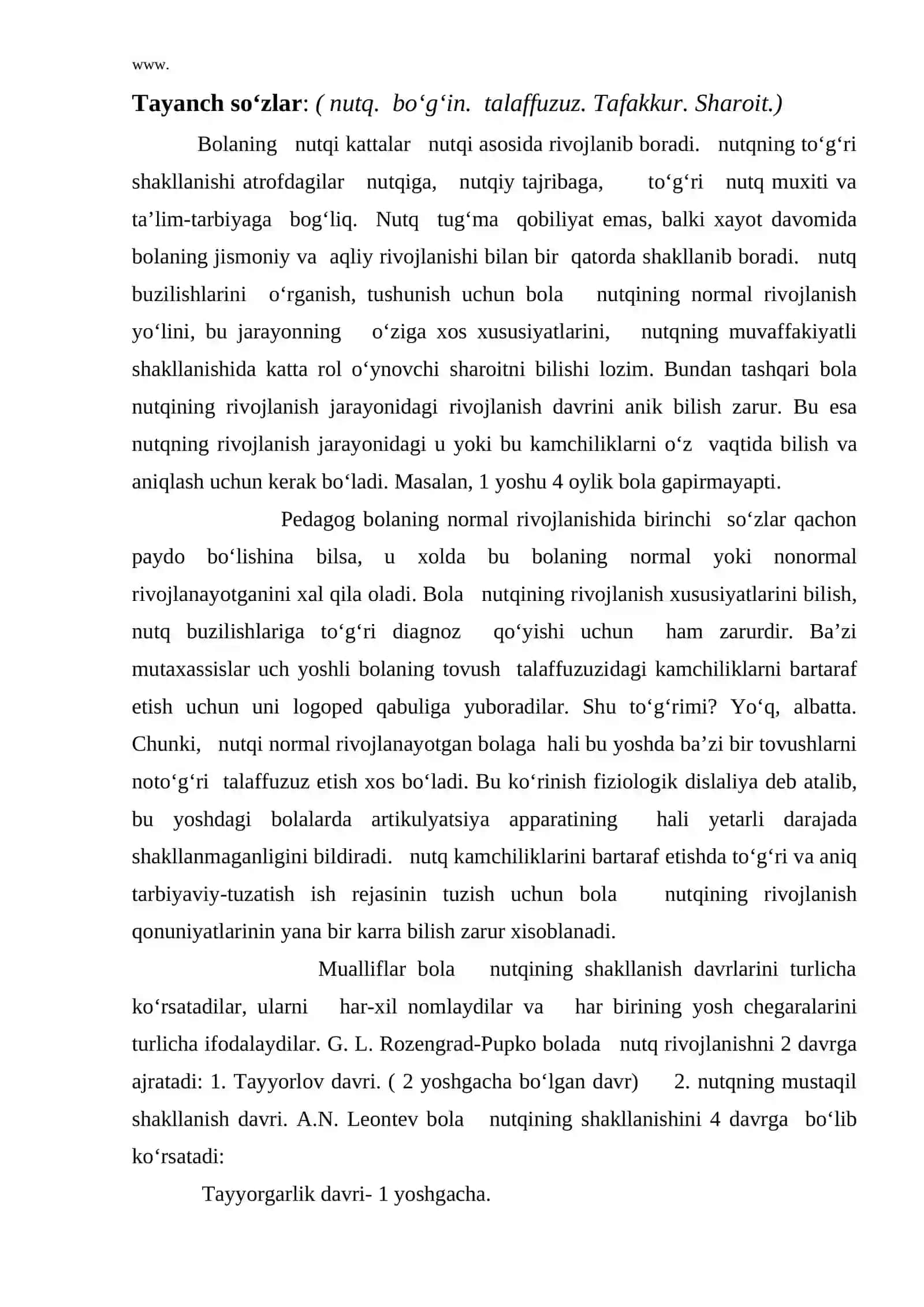 Bolalar nutqining rivojlanish davrlari 2