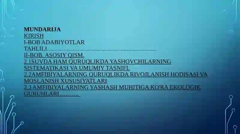 Suvda ham quruqlikda yashovchilar quruqlikka chiqish sabablari va moslanish xususiyatlari 2