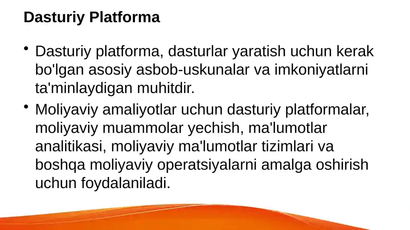 Moliyaviy amaliyotda ishlatiladigan asosiy dasturiy platformalar va ularning ishlash texnologiyasi 2