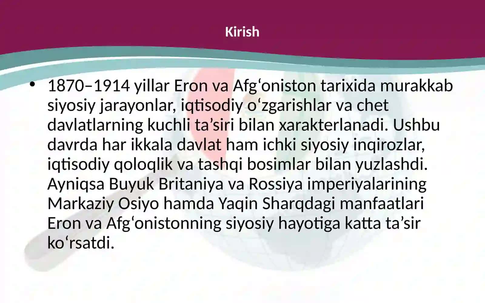 1870-1914 yillarda Eron va Afgoniston 2