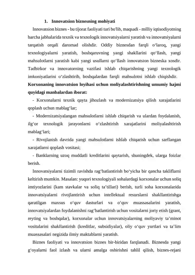 Innovatsiyalar asosida kichik biznesni rivojlantirish 2