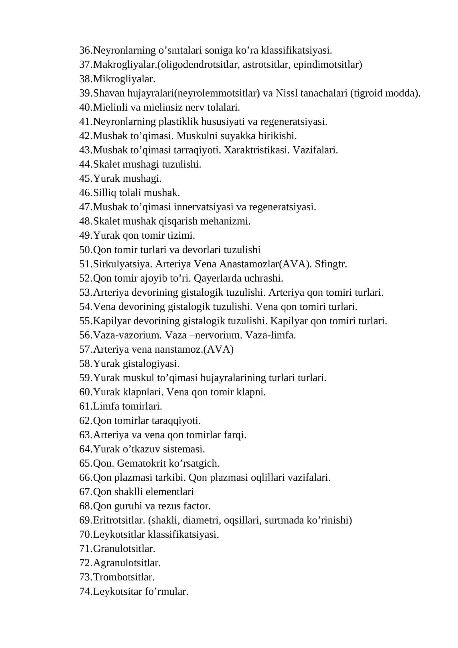 Gistalogiya II semester oraliq savollari. CAMU 2