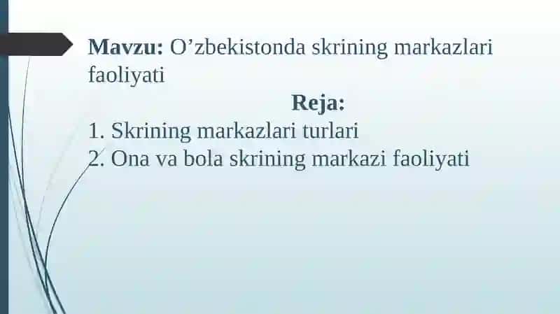 O’zbekistondaskriningmarkazlarifaoliyati 2