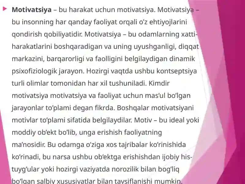 Motiv, motivatsiya va hissiyotning namoyon bo’lishi 2