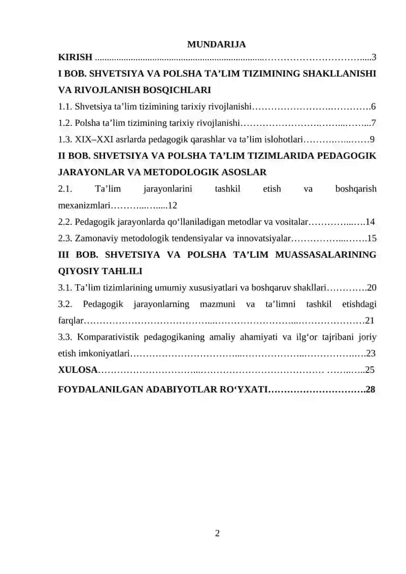 SHVETSIYA-POLSHA DAVLATLARI TA’LIM MUASSASALARINING OLIB BORILISHI VA KOM 2