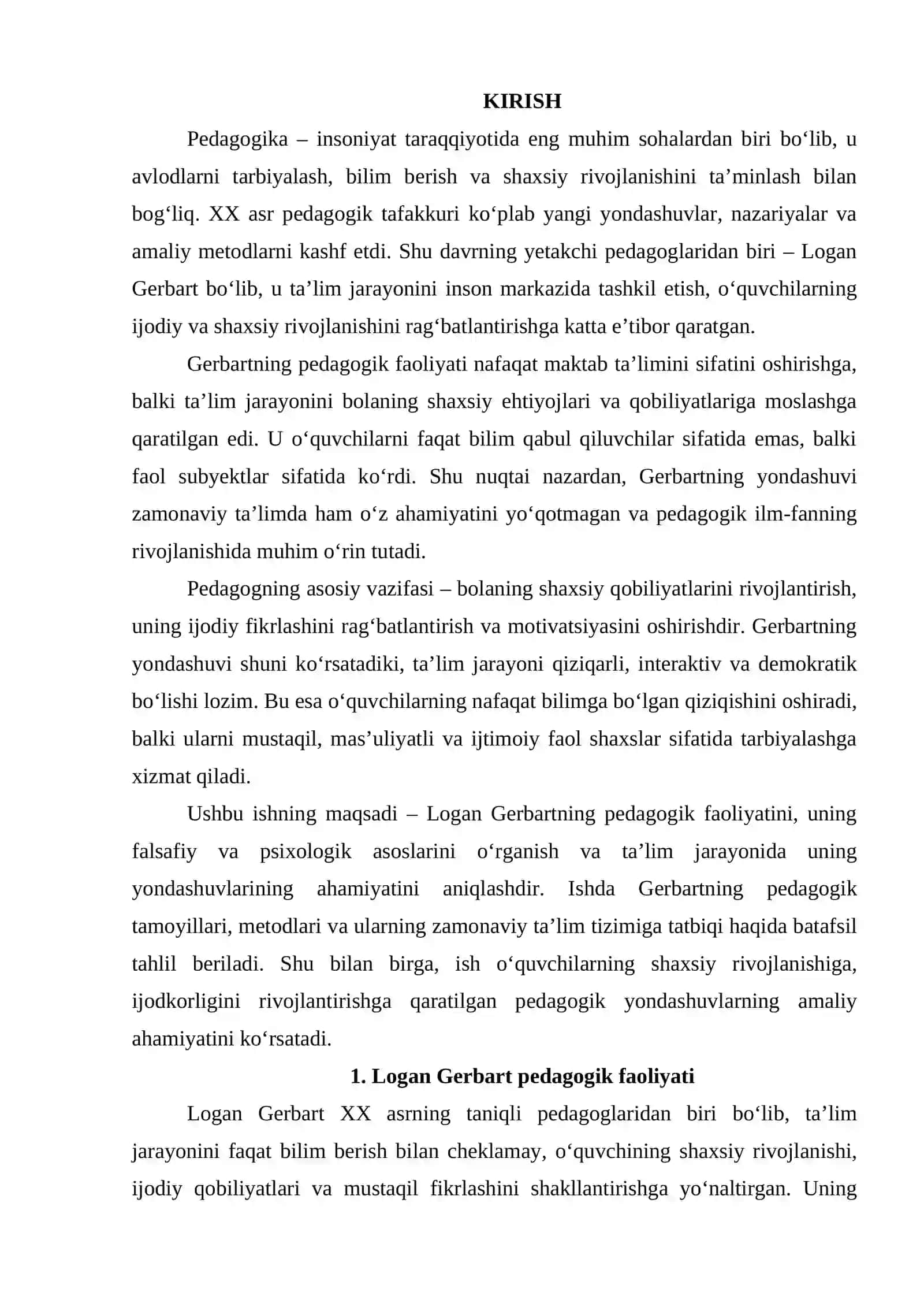 Logan Gerbartning pedagogik faoliyati 2