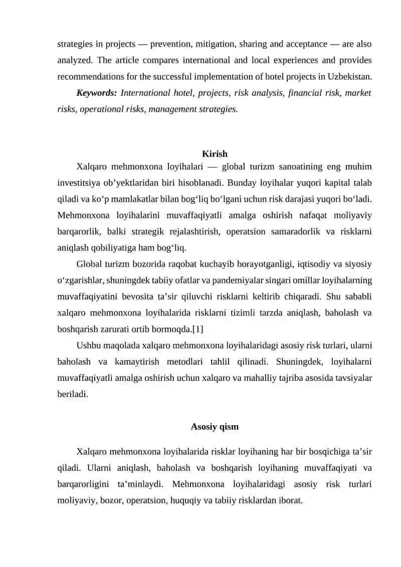 XALQARO MEHMONXONA LOYIHALARINING RISK TAHLILI 2