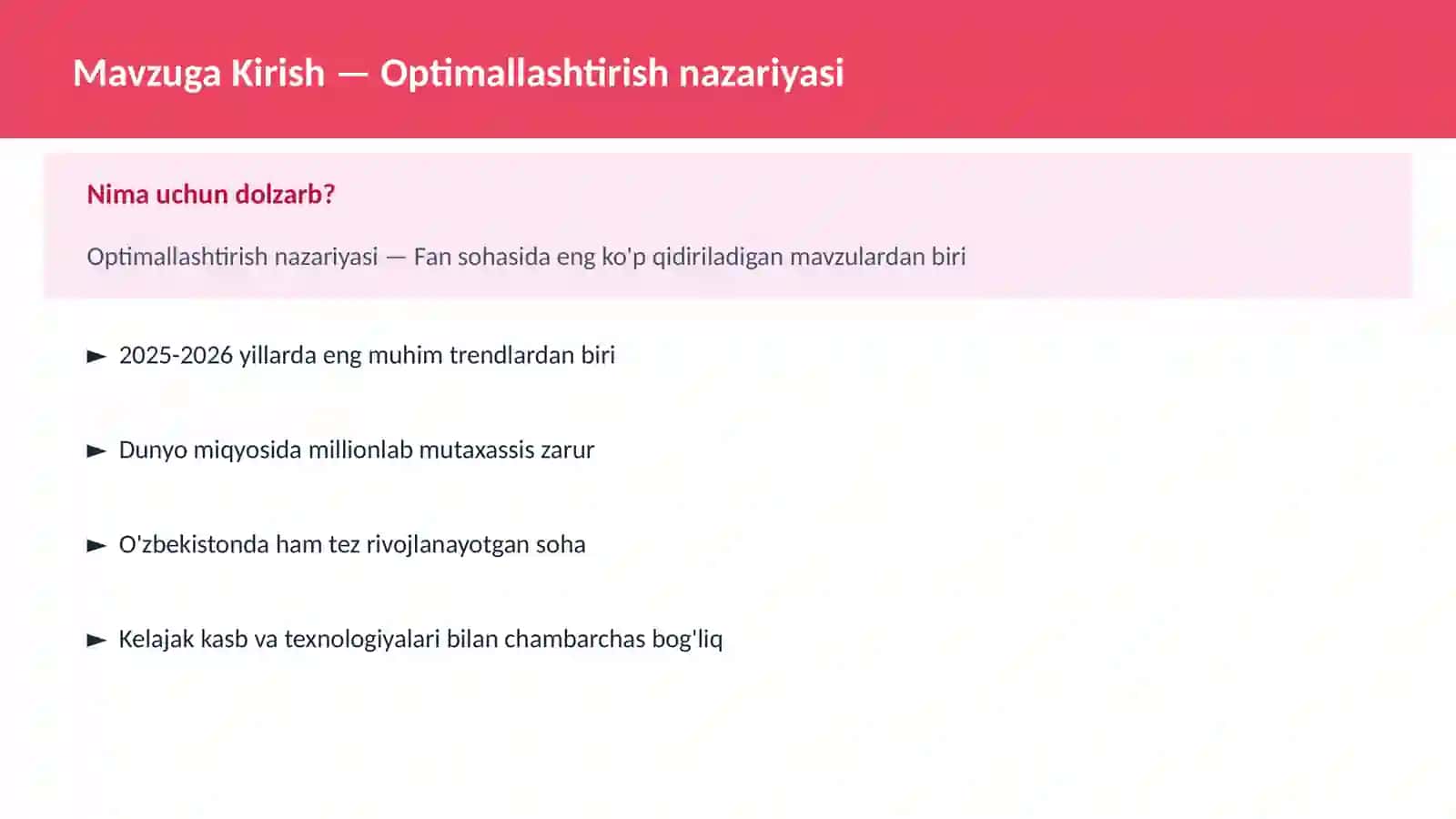 Optimallashtirish nazariyasi 2