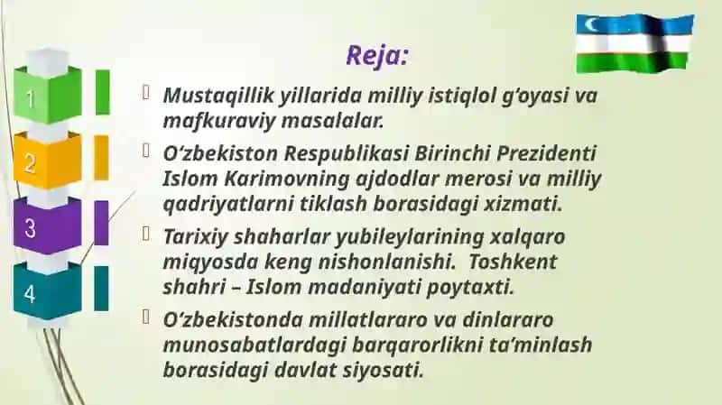 Mustaqillik yillarida O‘zbekistondagi ma’naviy va madaniy taraqqiyot 2