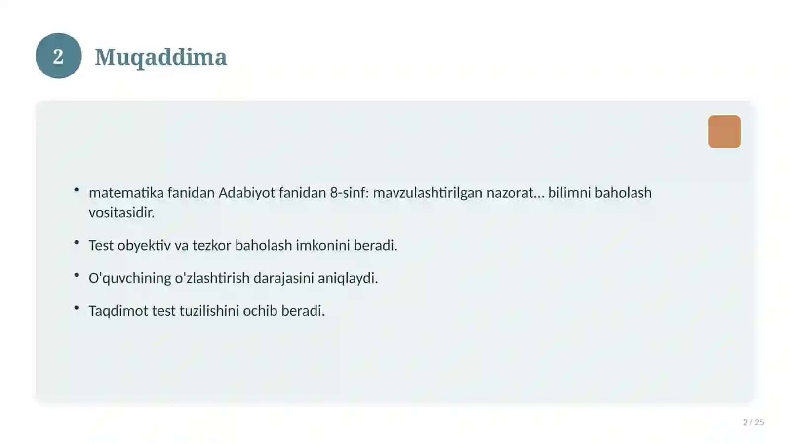 Adabiyot fanidan 8-sinf: mavzulashtirilgan nazorat ishi va tahlil 2