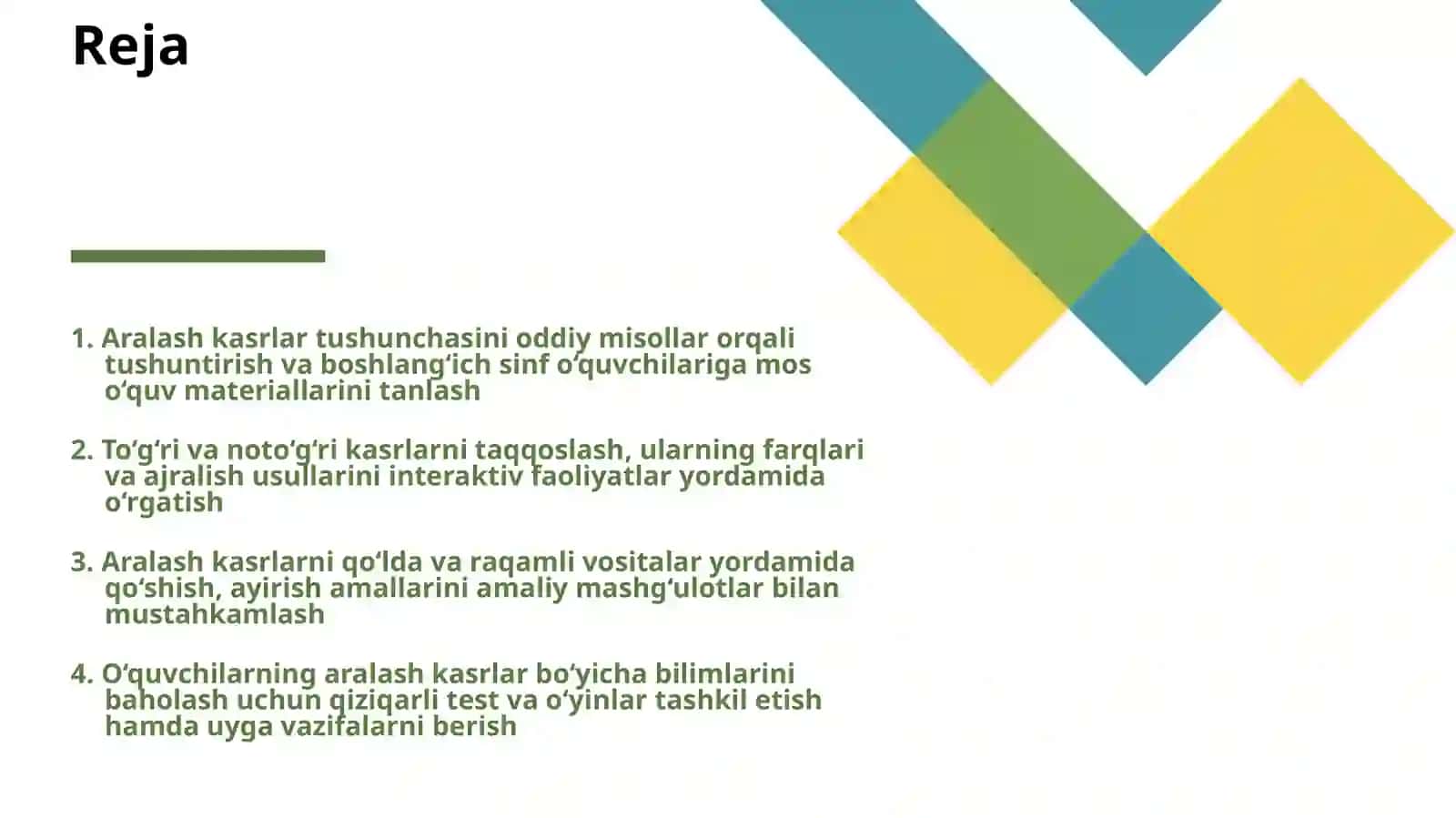 BOSHLANGʻICH SINFDA ARALASH NOTOʻGʻRI TOʻGʻRI KASRLARNI OʻRGATISH 2