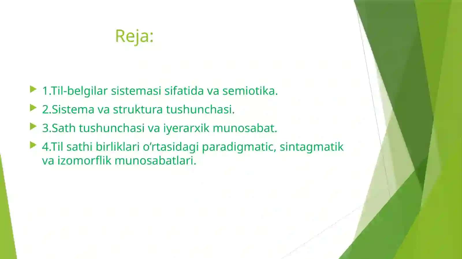 Til belgilar Sistemasi sifatida . Til sathlari va ularning birliklari 2