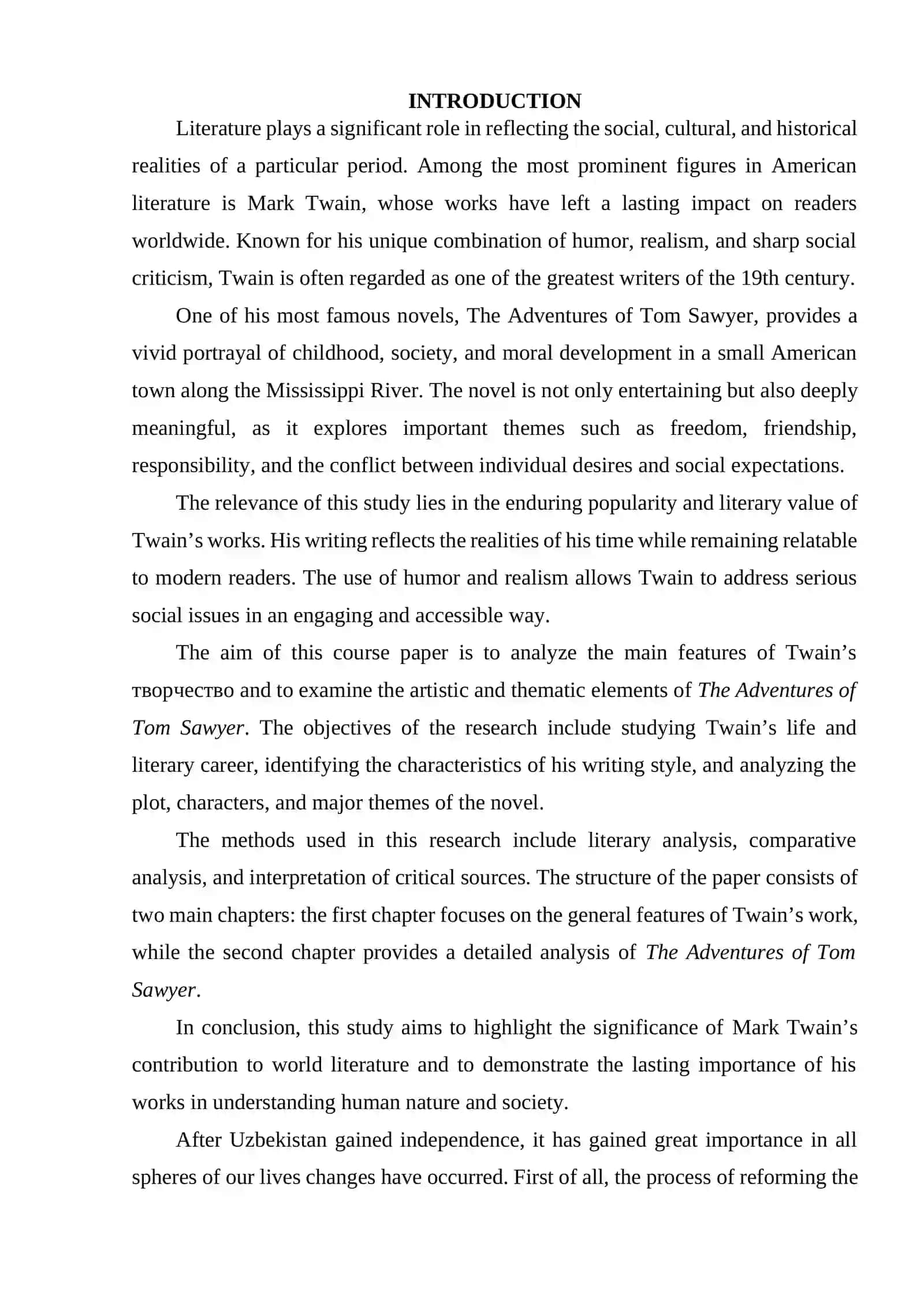 Mark Twain - a founder of a humorous story genre in American literature. Tom Sawyer analysis 2