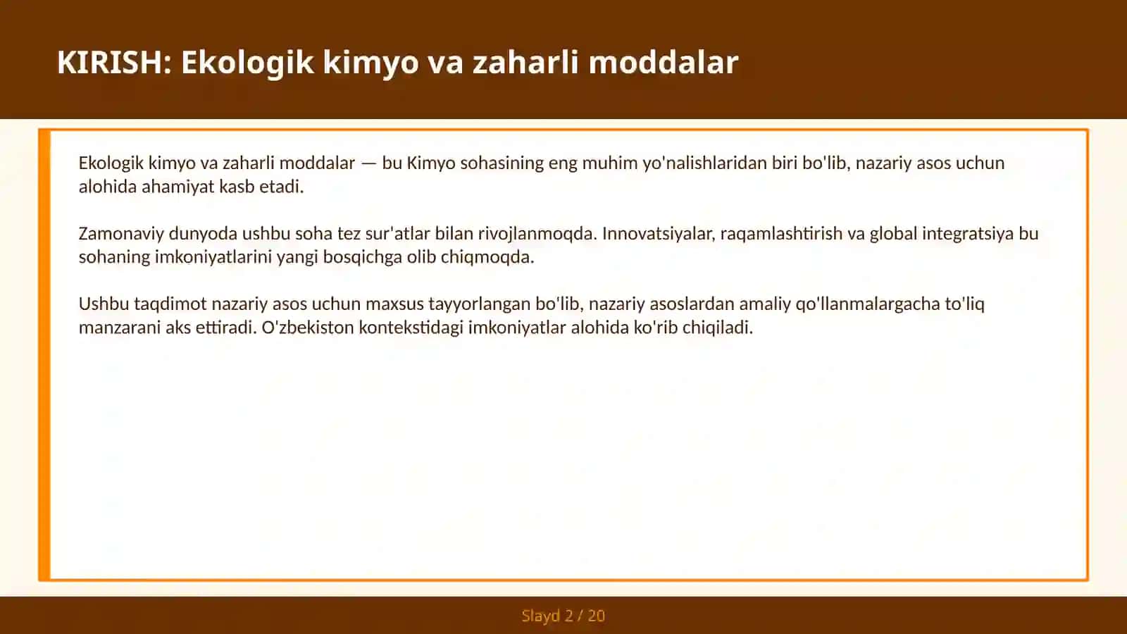 EKOLOGIK KIMYO VA ZAHARLI MODDALAR 2