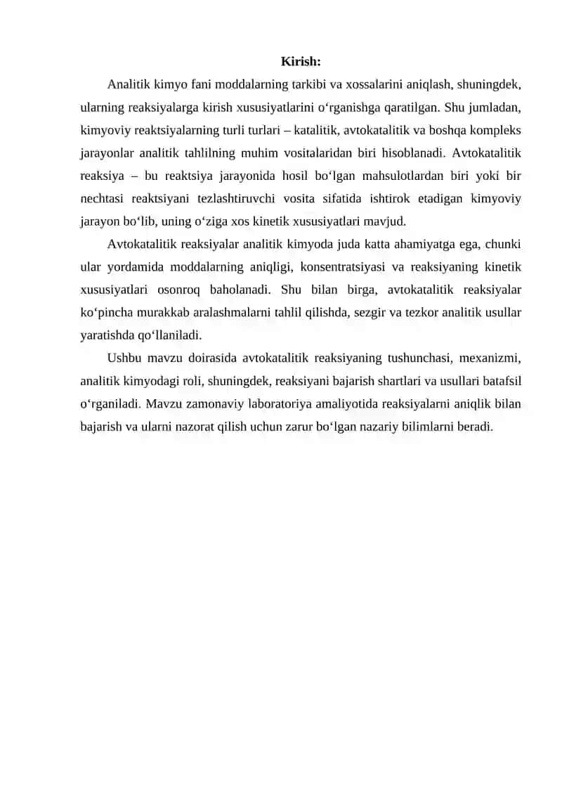 ANALITIK KIMYODA AVTOKATALITIK REAKSIYA VA UNI BAJARISH USULI 2