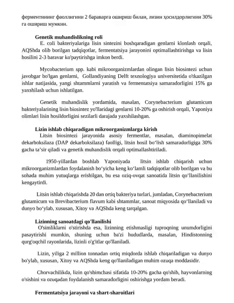 Lizin sentiz qiluvchi mikroorganizmlarni oʻrganish 2