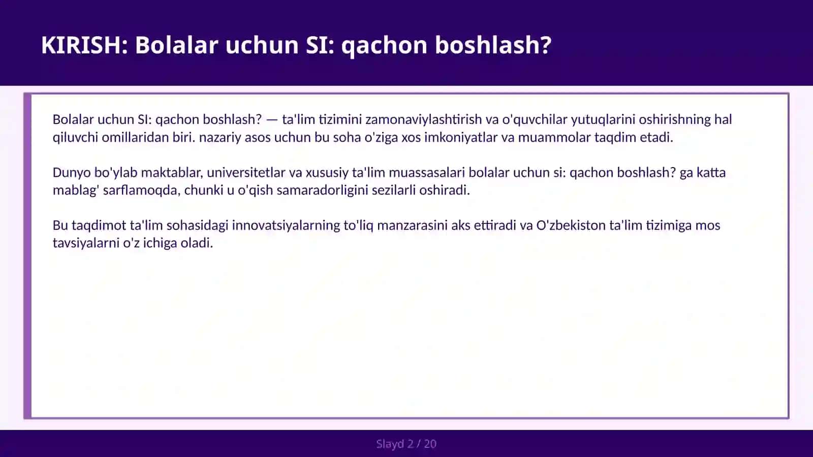 Bolalar uchun SI: Qachon boshlash? 2