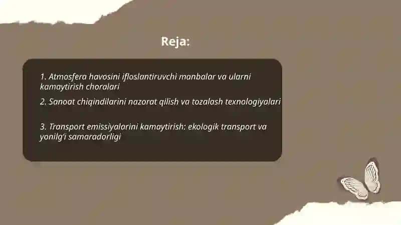 ATMOSFERA HAVOSI, SUV VA TUPROQNI MUHOFAZA QILISH CHORALARI. ICHIMLIK SUVI SIFATINI YAXSHILASH USULLARI 2