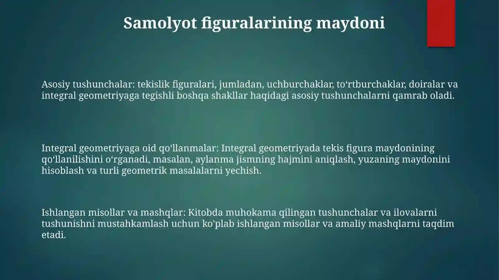 Aniq Integralni Geometrik Masalalarga Tadbiqlari 2