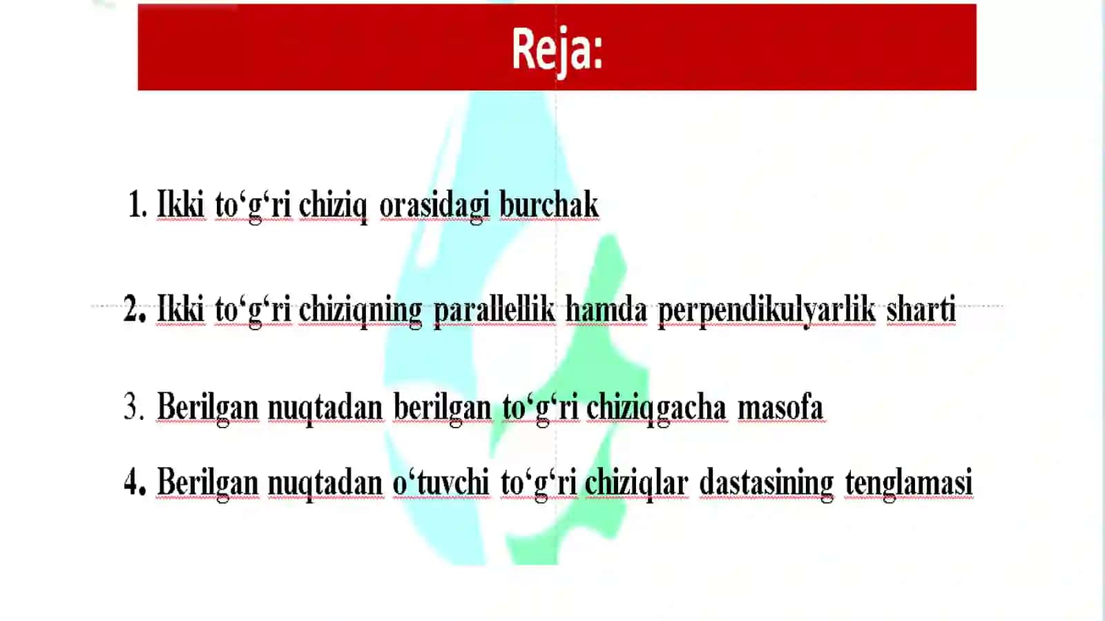 Ikki toʻgʻri chiziq orasidagi burchak, Toʻgʻri  chiziqning parallellik va perpendikulyarlik alomatlari 2
