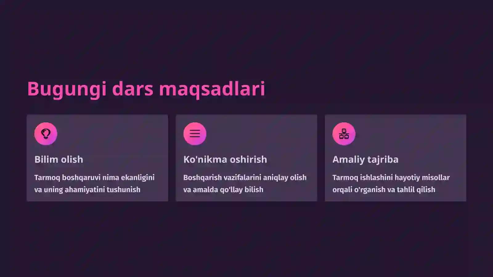 Tarmoq boshqaruvi va vazifalarini aniqlash 2