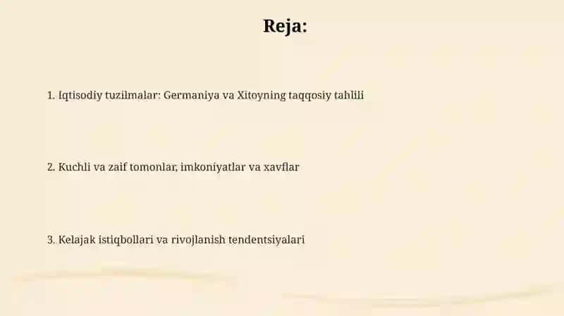 Germaniya va Xitoy iqtisodiyoti va ular oʻrtasidagi solishtirish 2
