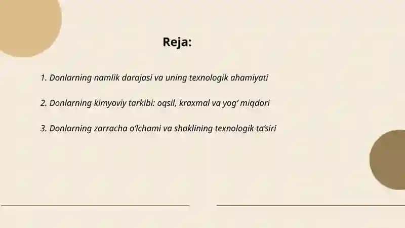 Donlarning texnologik xosalari 2