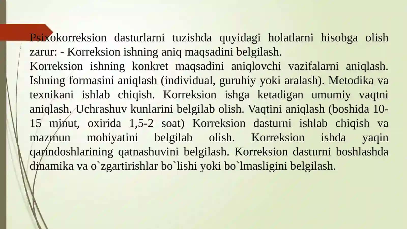 Psixokorreksion dastur tuzishning asosiy tamoyillari (konsultatsiya) 2