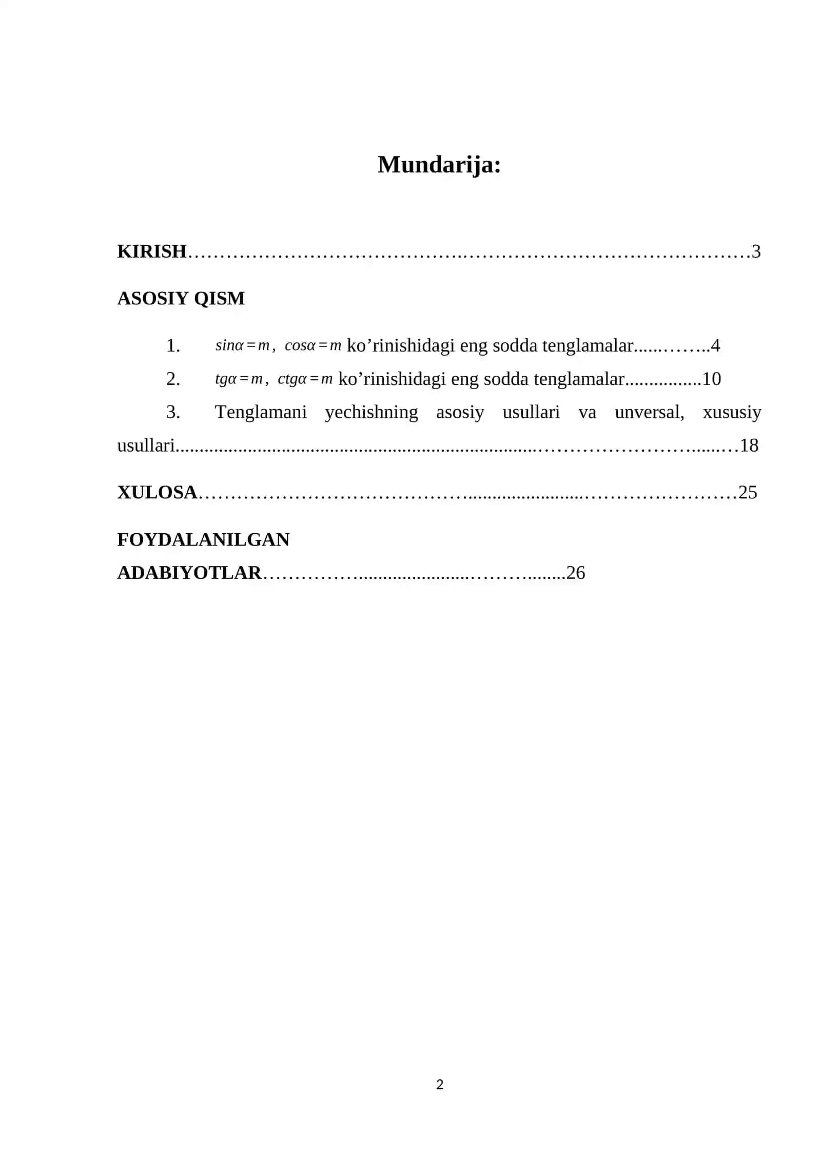 Trigonometrik tenglamalarning yechishning asosiy usullari 2