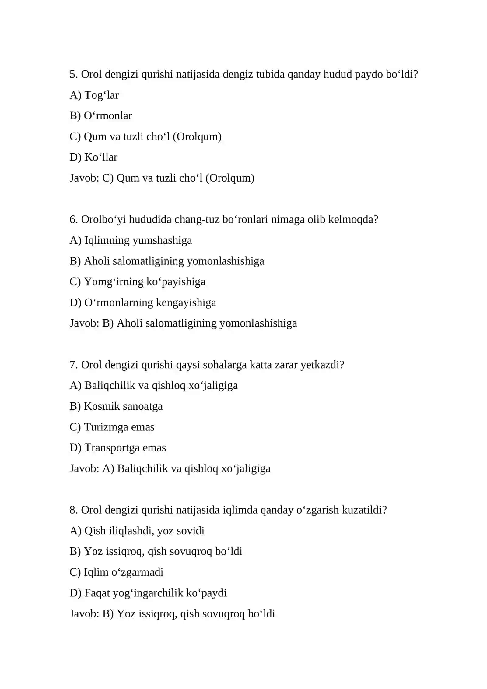Orol dengizining fizikaviy-geografik xususiyatlari 2