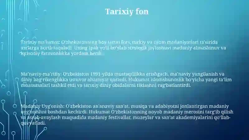 Mustaqilik Yilarida Uzbekistoning Ma'Naviy Va Madaniy Taraqiyoti 2