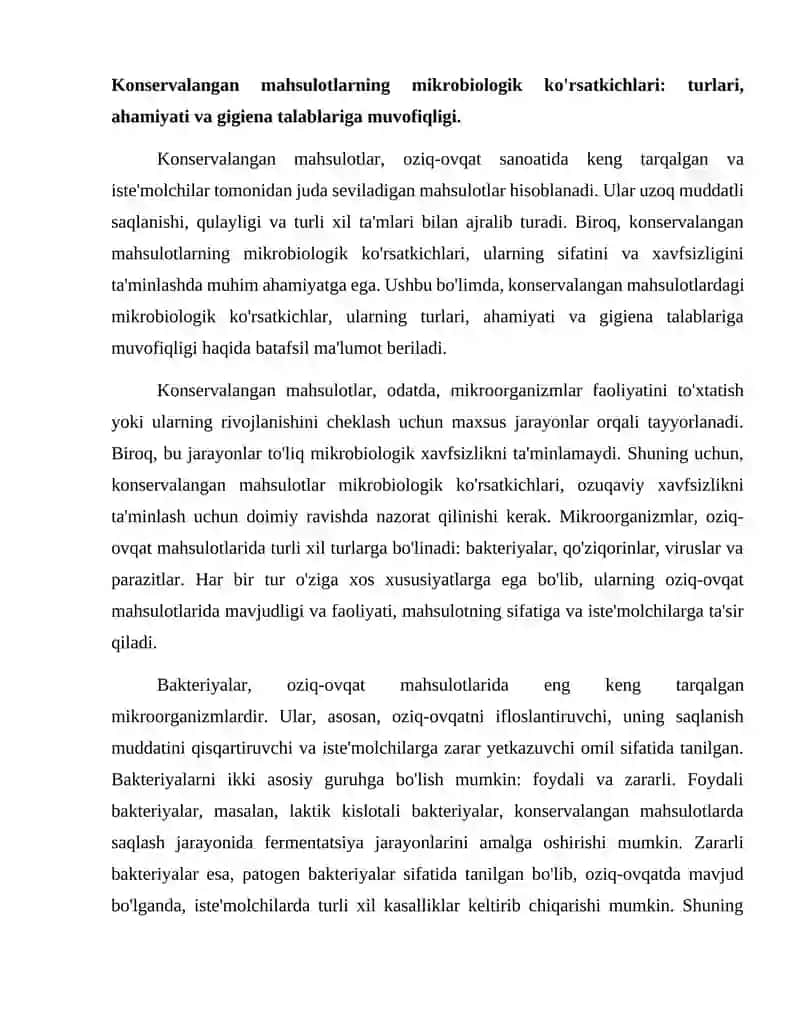 Konservalangan mahsulotlarda mikrobiologik ko'rsatkichlar va ularni aniqlash usullari 2