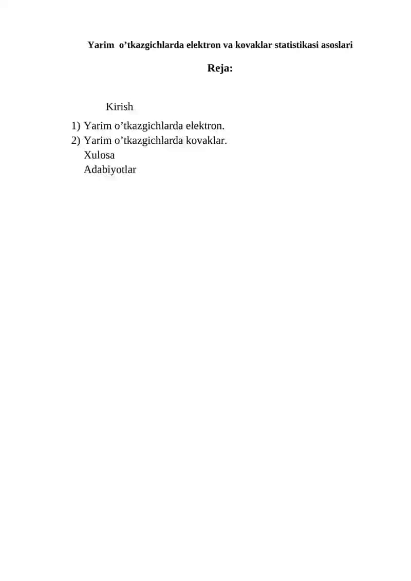 Yarim o’tkazgichlarda elektron va kovaklar statistikasi asoslari 2