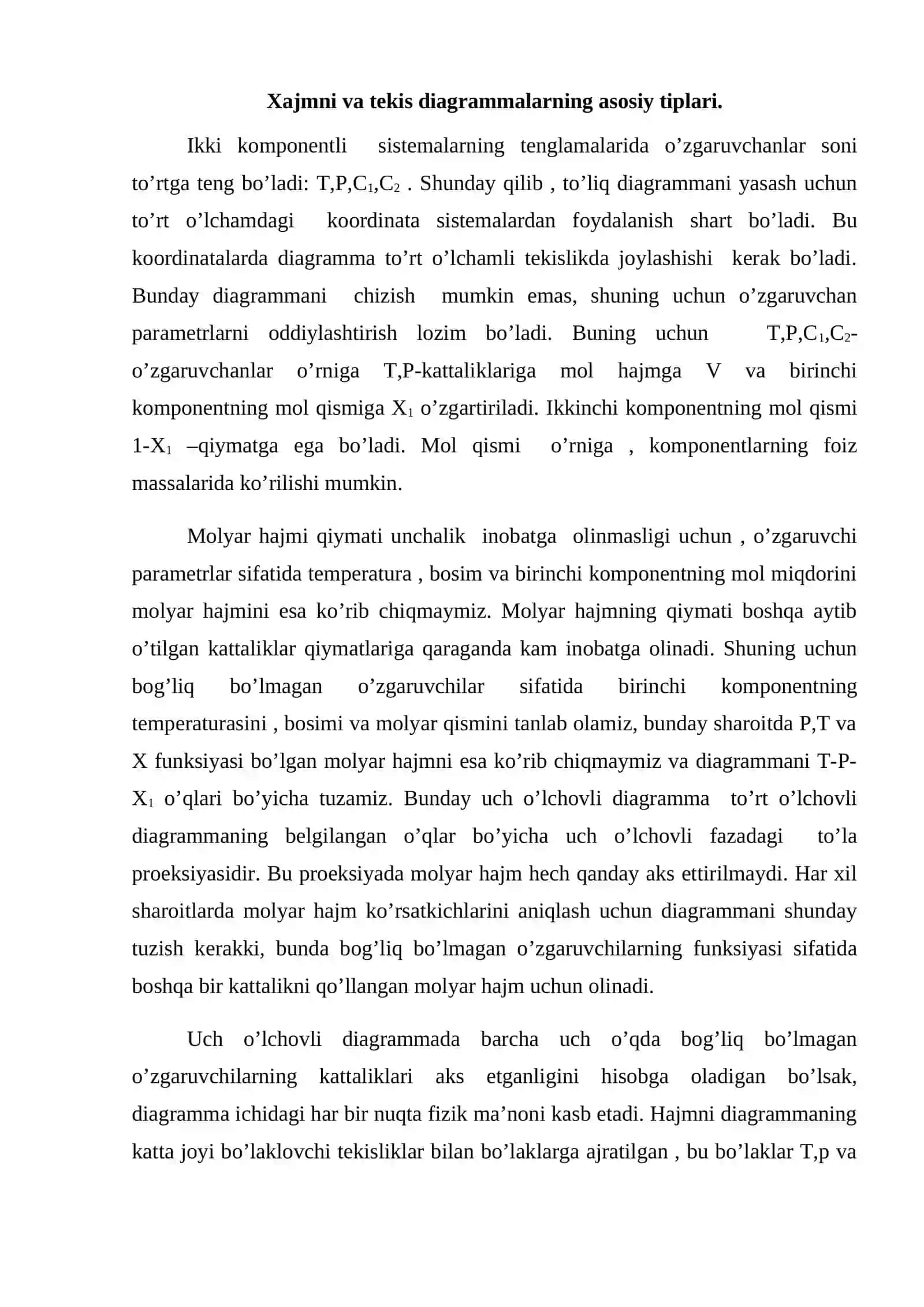 O’zgaruvchan tarkibli bir fazali ikki komponentli sistemalar 2