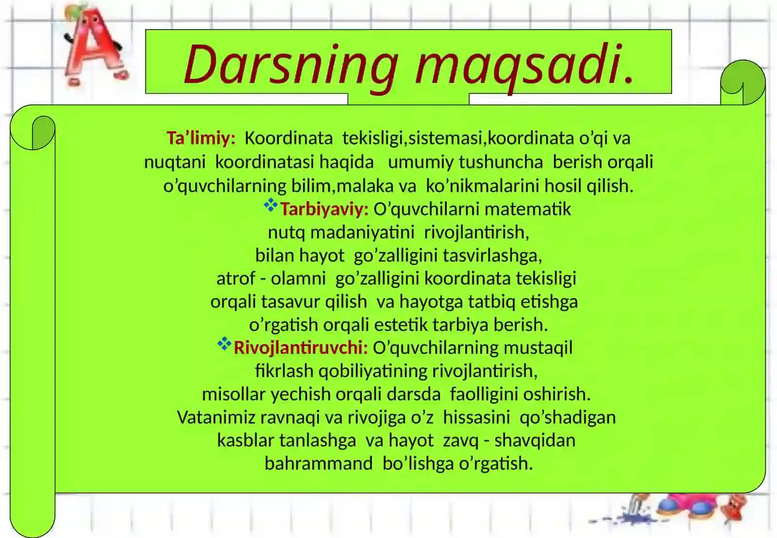 6-sinf Matematika fanidan Koordinata o'qi yordamida sonlarni qo'shish va ayirish ochiq dars ishlanma 2
