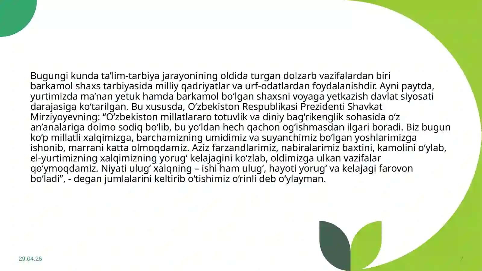 Boshlangʻich taʼlimda tarbiya fanidan tayyorlagan mustaqil ishi 2