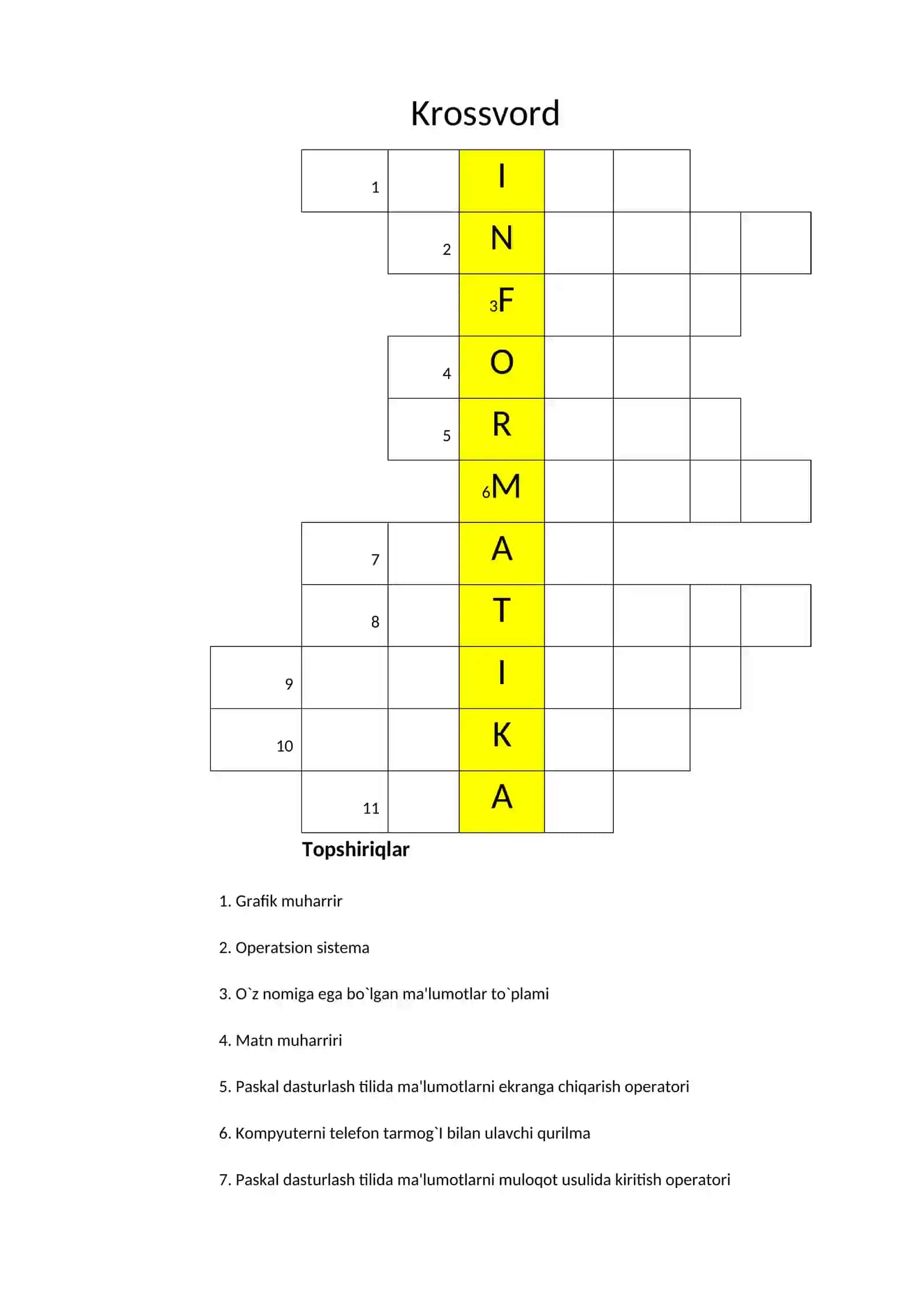 informatika fanidan boshqotirmalar 2