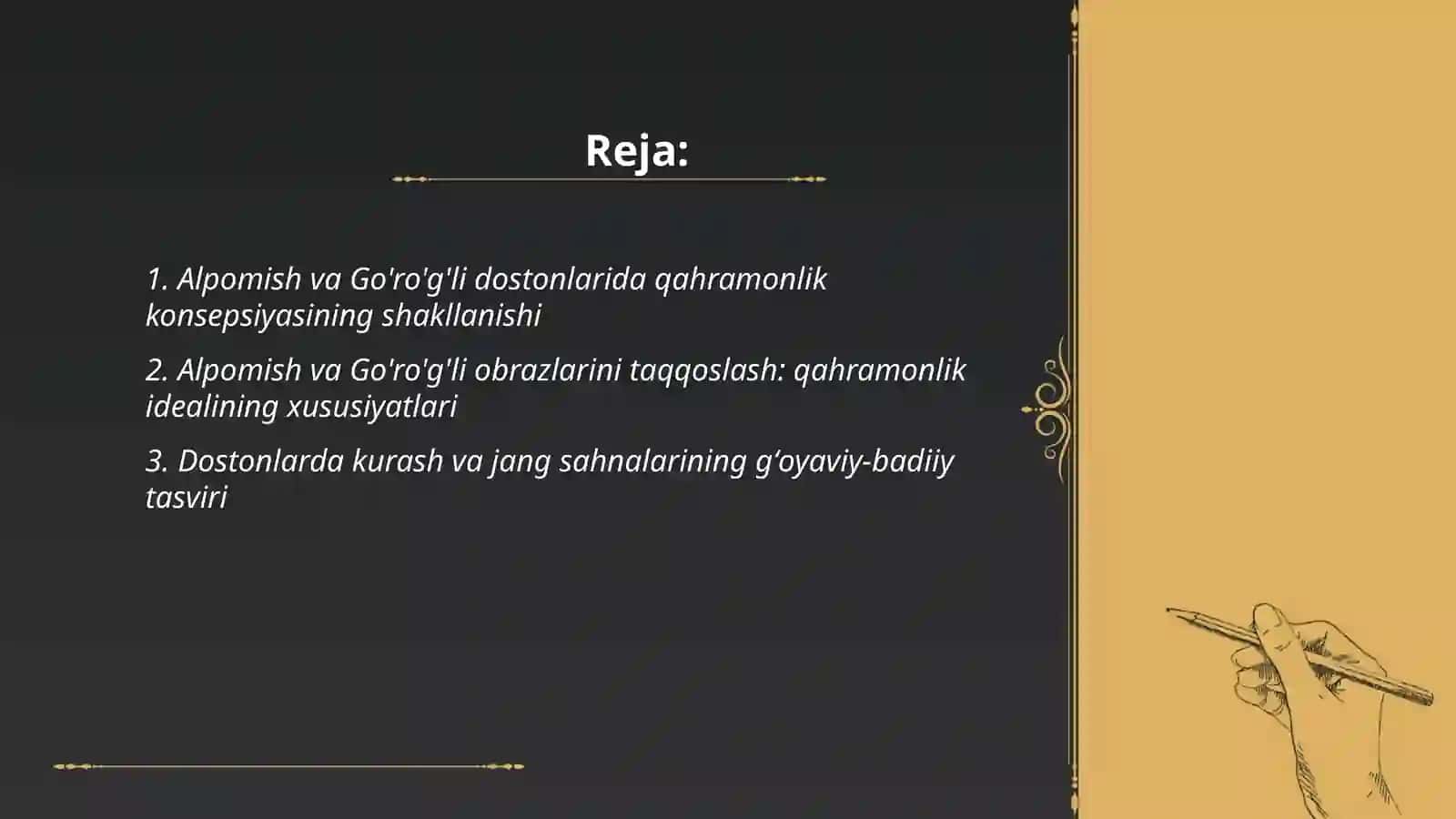 Alpomish va Go'ro'g'li dostonlarining gʼoyaviy-badiiy xususiyatlari 2