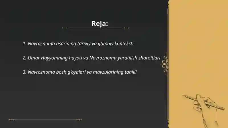Umar Hayyom "Navroznoma"asari tahlili 2