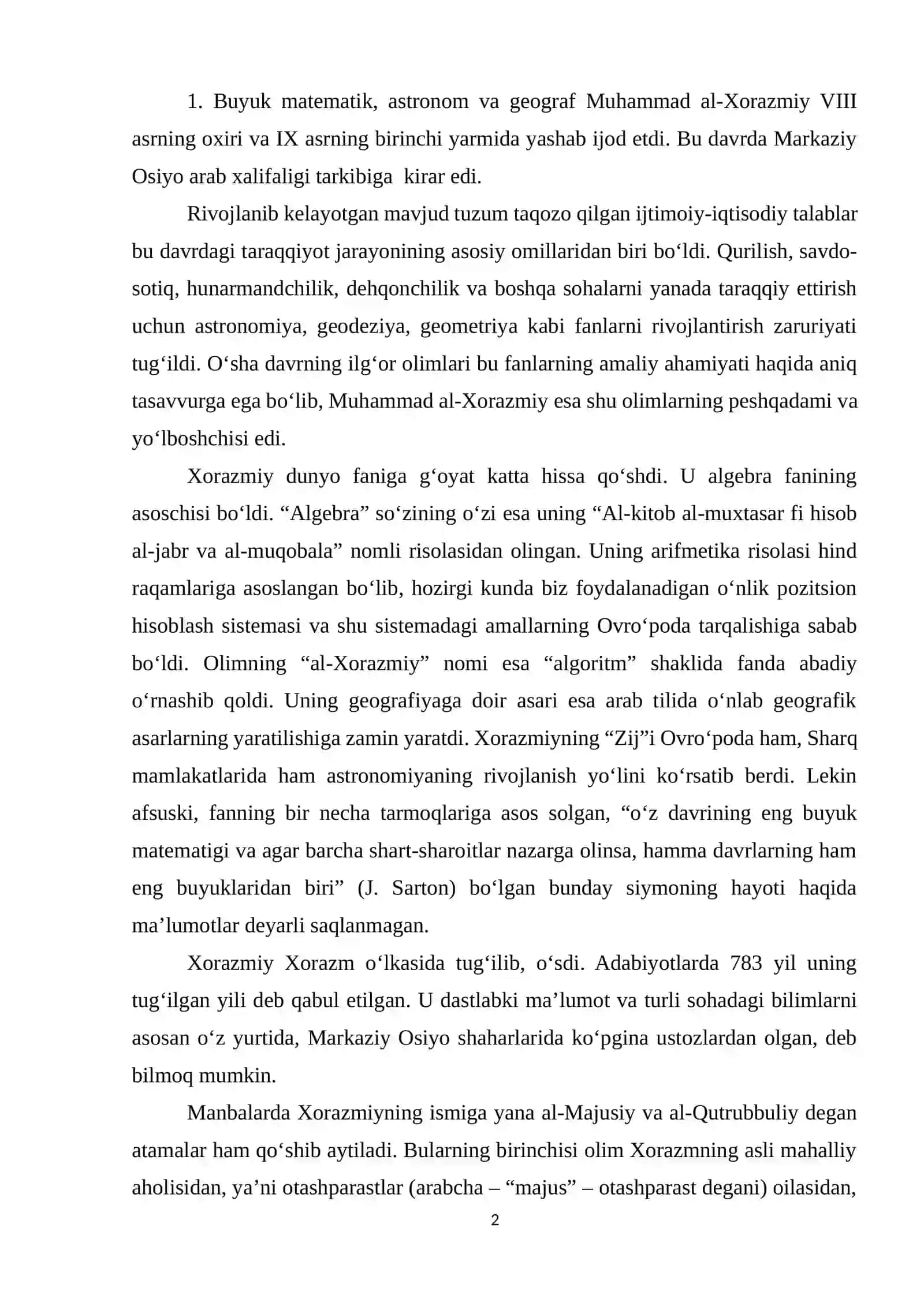 Muhammad ibn Muso al-Xorazmiy, Nasriddin Tusiy, Jamshid G'iyosiddin al-Koshiy, Ulug'bek asarlarida arifmetikaning rivojlanishi haqida ma'lumotlar 2