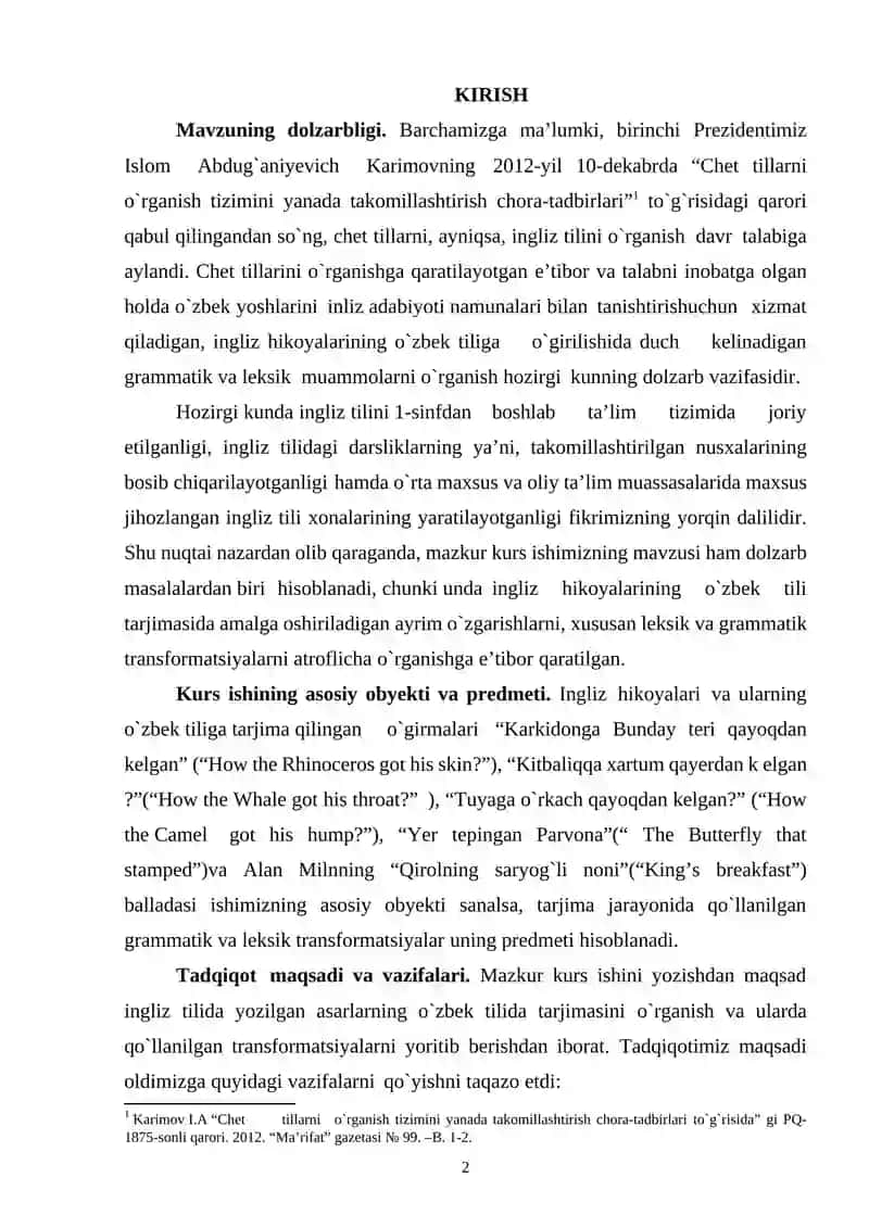 INGLIZ ADABIYOTI VAKILLARI ASARLARINING O`ZBEK TILIGA QAYTA YARATISH MUAMMOLARI 2