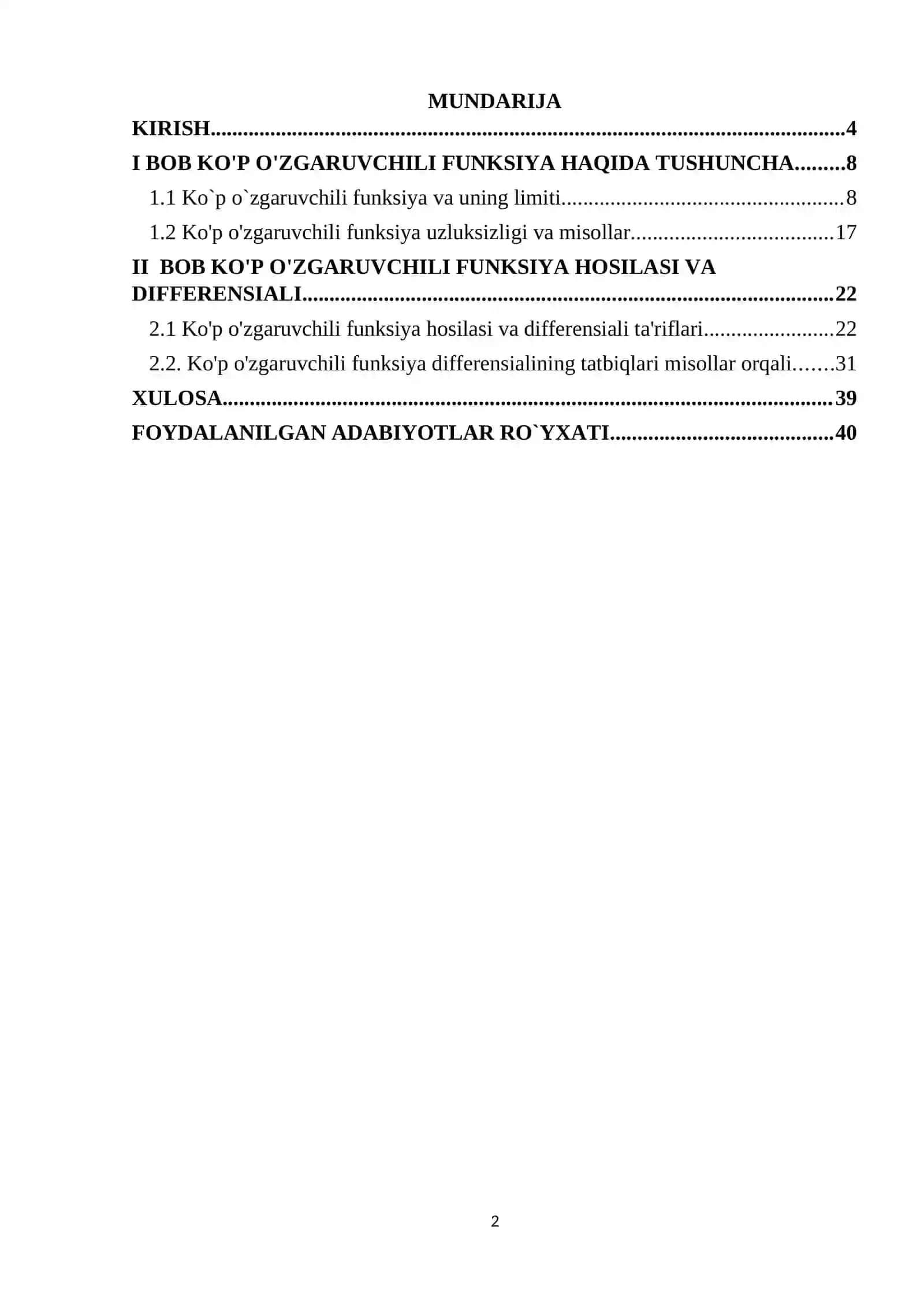 Matematika va informatika ta'lim yo'nalishi - Funksiyalar nazariyasi fanidan kurs ishi 2