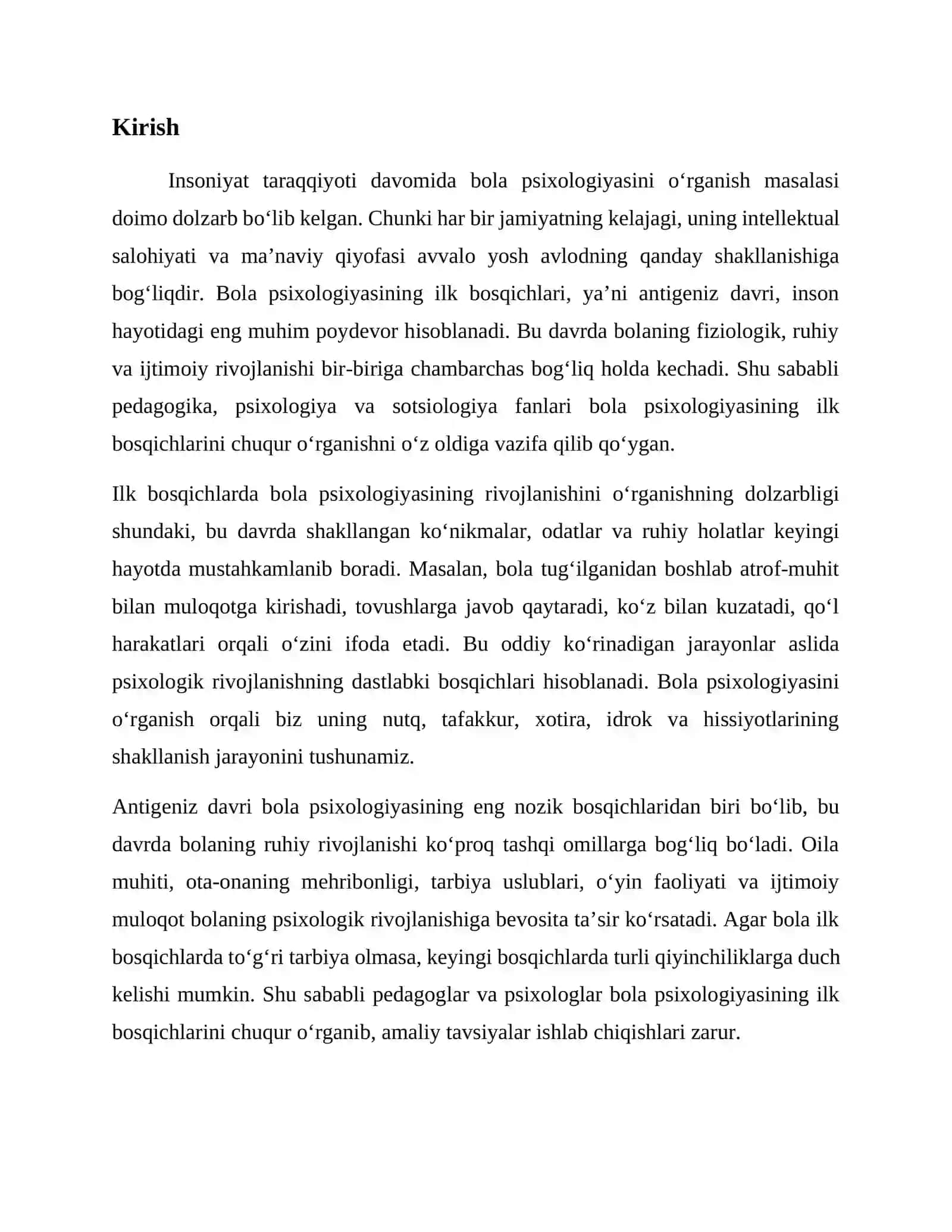 Antigenizni ilk bosqichlarida bola psixalogiyasini rivojlanishi 2