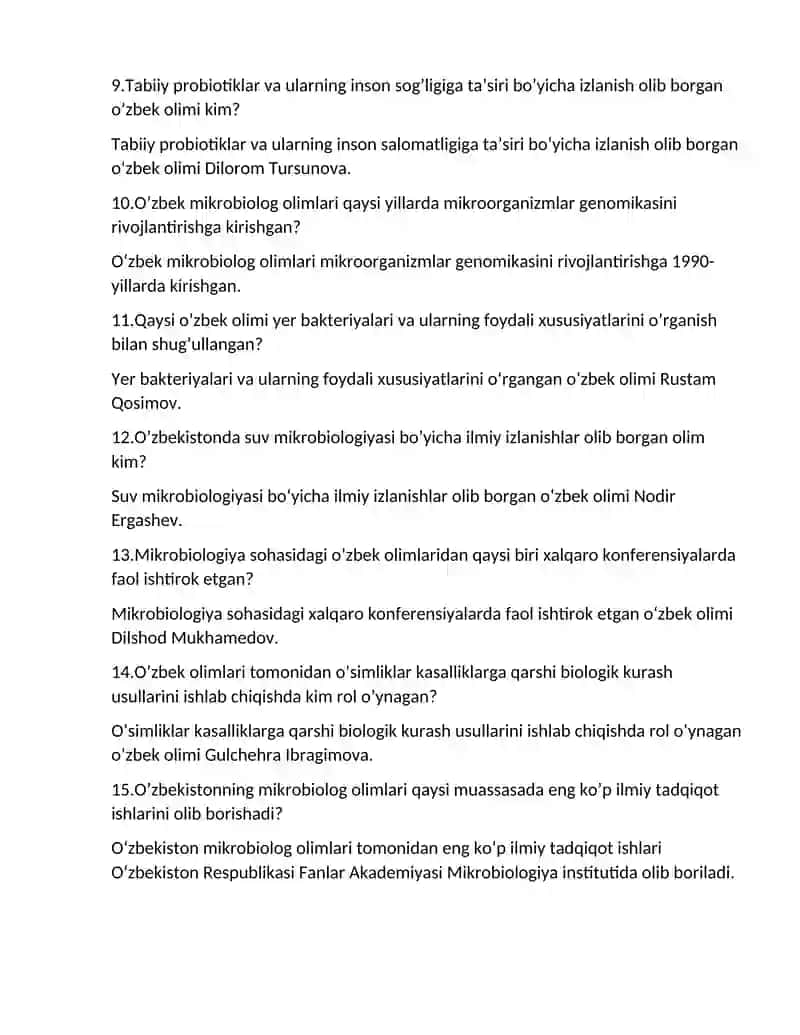 O’zbekistonda mikrobiologiya, virusologiya , immunologiya fanini tarixi va unga hissa qo’shgan oliml 2