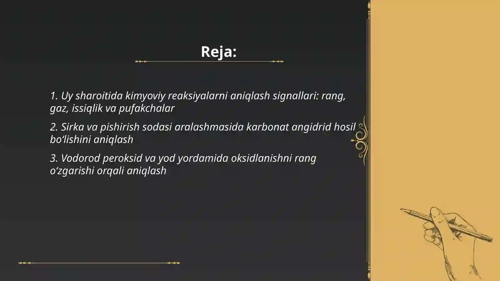 Uy sharoitida kimyoviy reaksiyalarni aniqlash 2